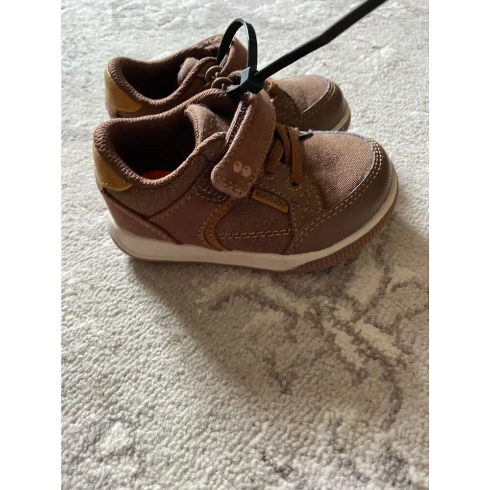 Stride Rite-Baby Walker Brown Canvas Sneakers with Velcro stretchy laces